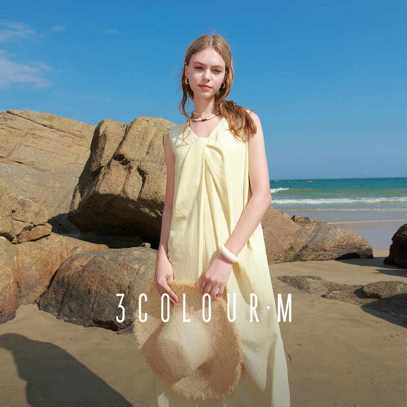 0905李不了三彩2025夏季新款仿棉麻连衣裙无袖扭结背心裙宽松dbq