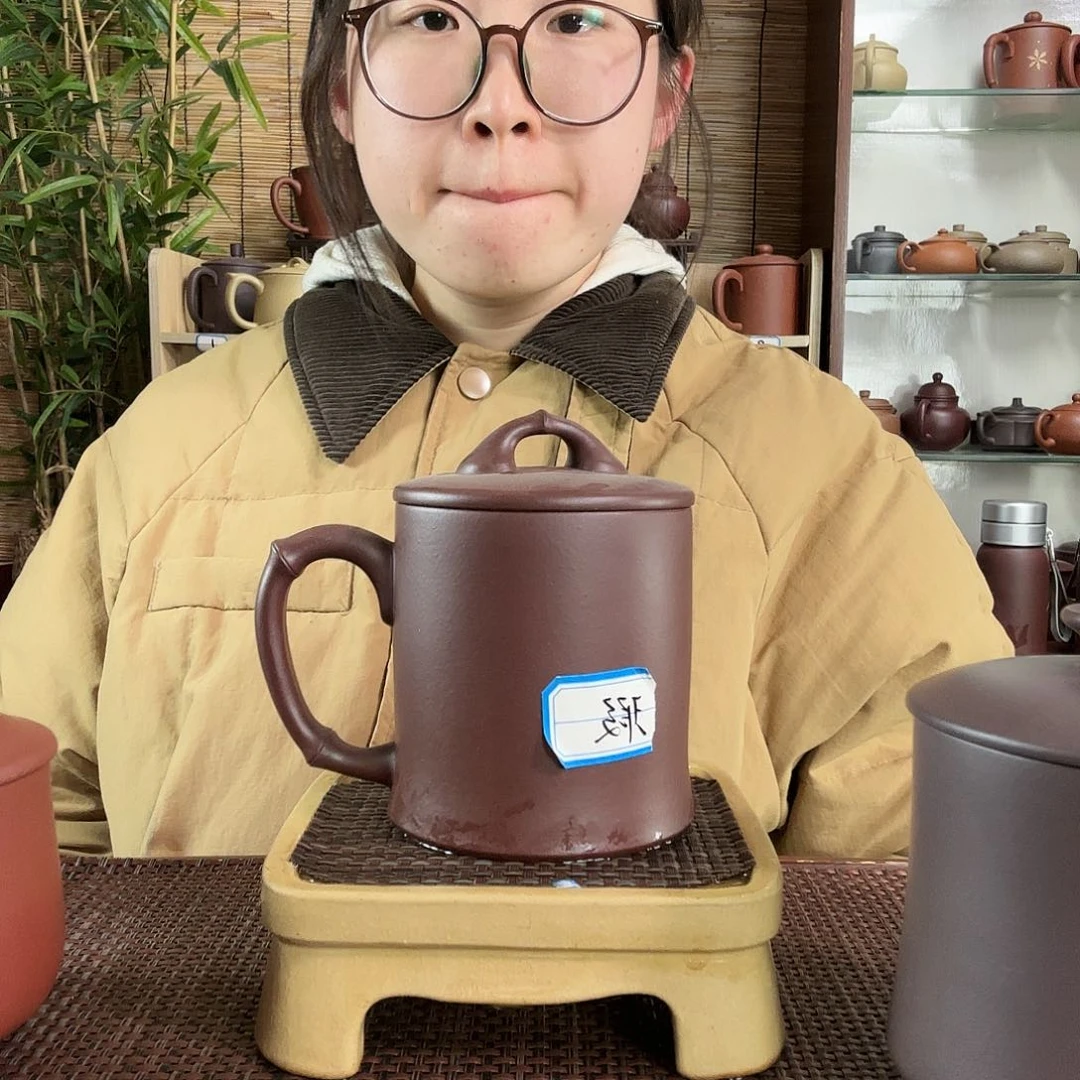 紫砂茶杯火***鱼中槽清竹节杯微瑕宽口没礼盒400CC