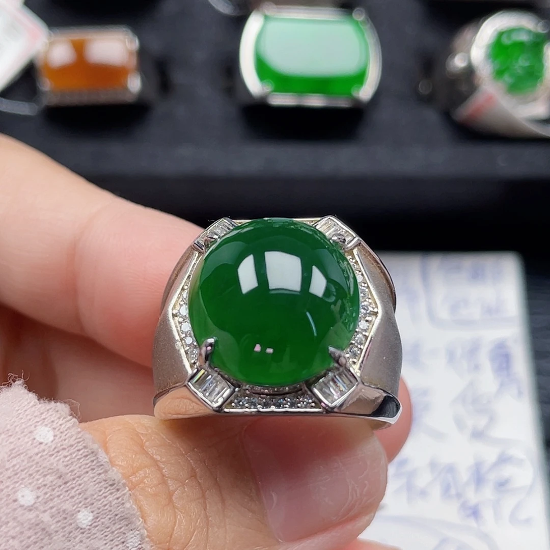 翡翠戒指银S925镶嵌天然a货翡翠没运费险3510
