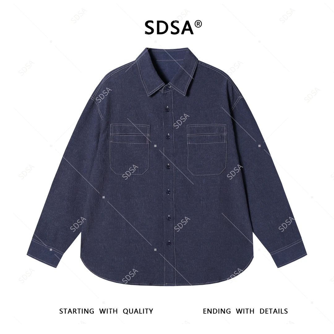 SDSA男士长袖t恤2025新款轻奢痞帅男装简约下摆不规则开衫衬衫