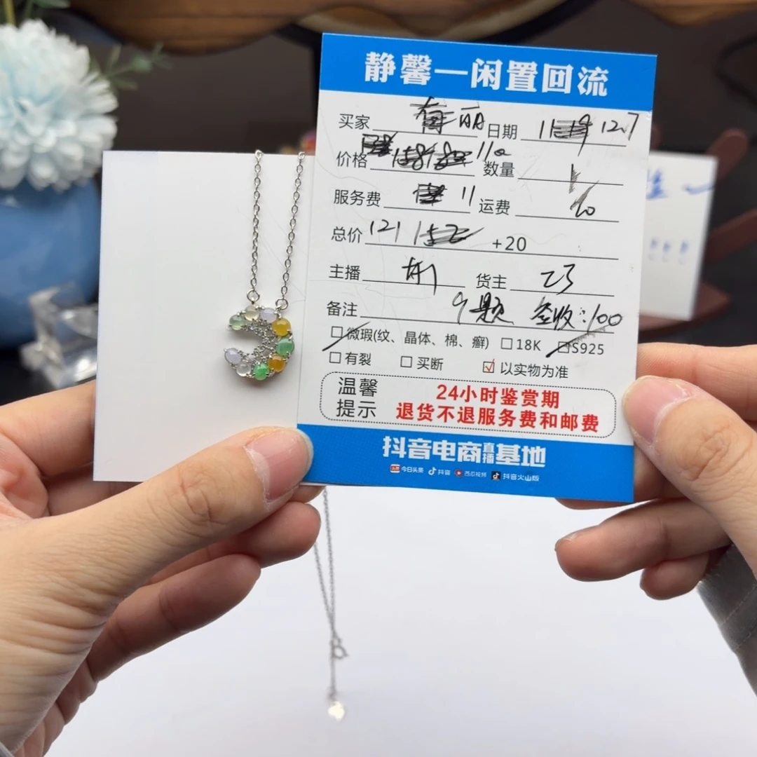 丽***翡翠银S925镶嵌颈饰
