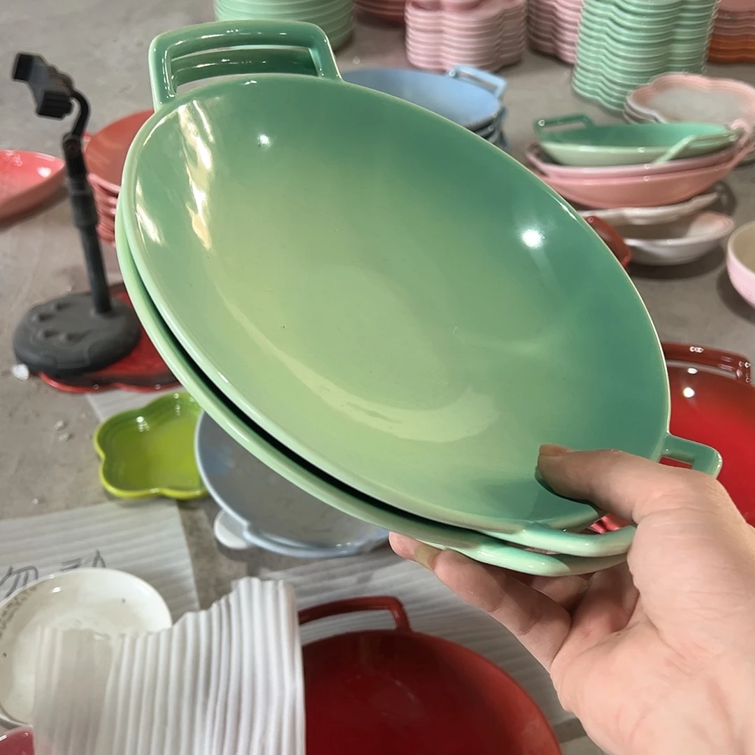 陶瓷  双耳干锅盘 青羽2个