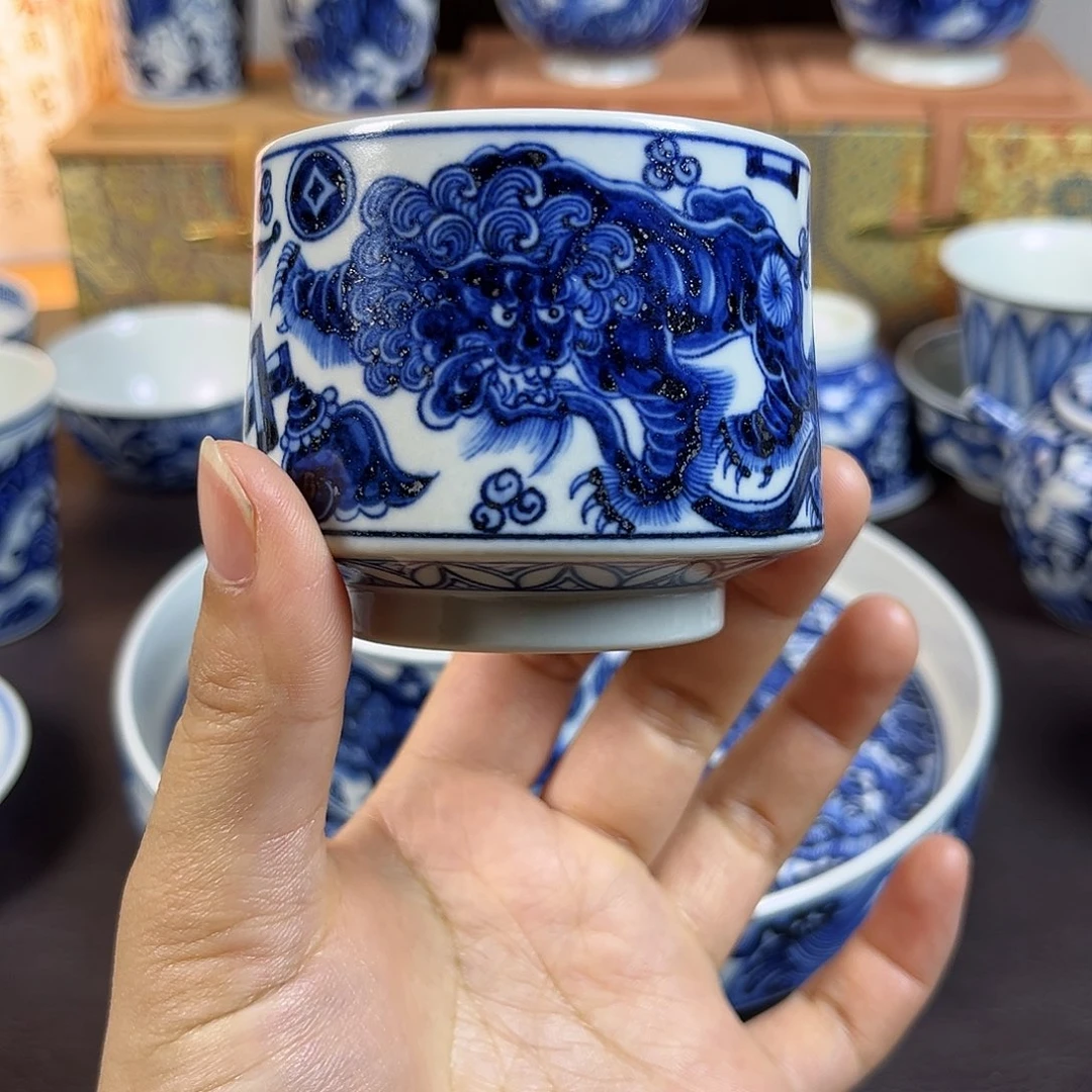 朝岚夕霞仿至正元青花原矿釉烧制全手绘主人杯