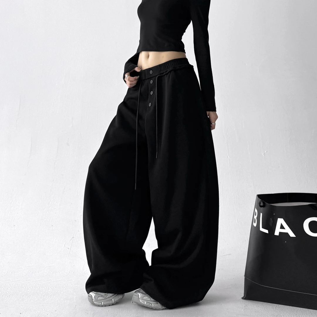 原创设计灰色运动裤女2025秋季新款卫裤早秋高个子网红爆款阔腿裤