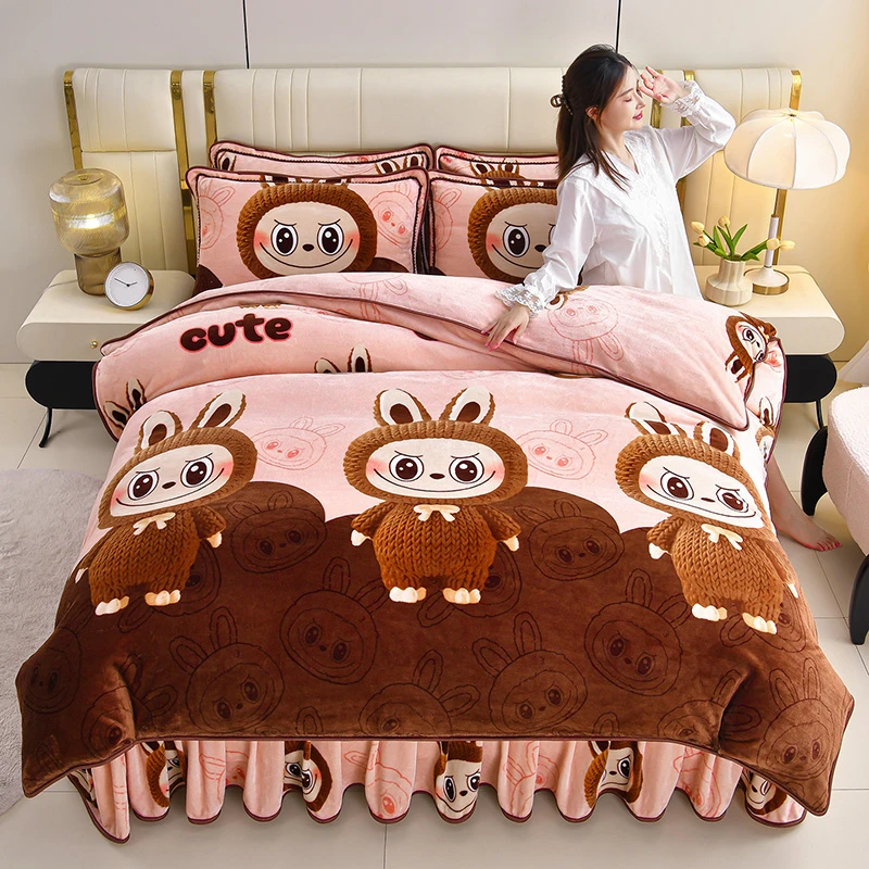 冬季保暖8-9斤牛奶绒四件套高克重双面绒保暖被套床单加厚加绒