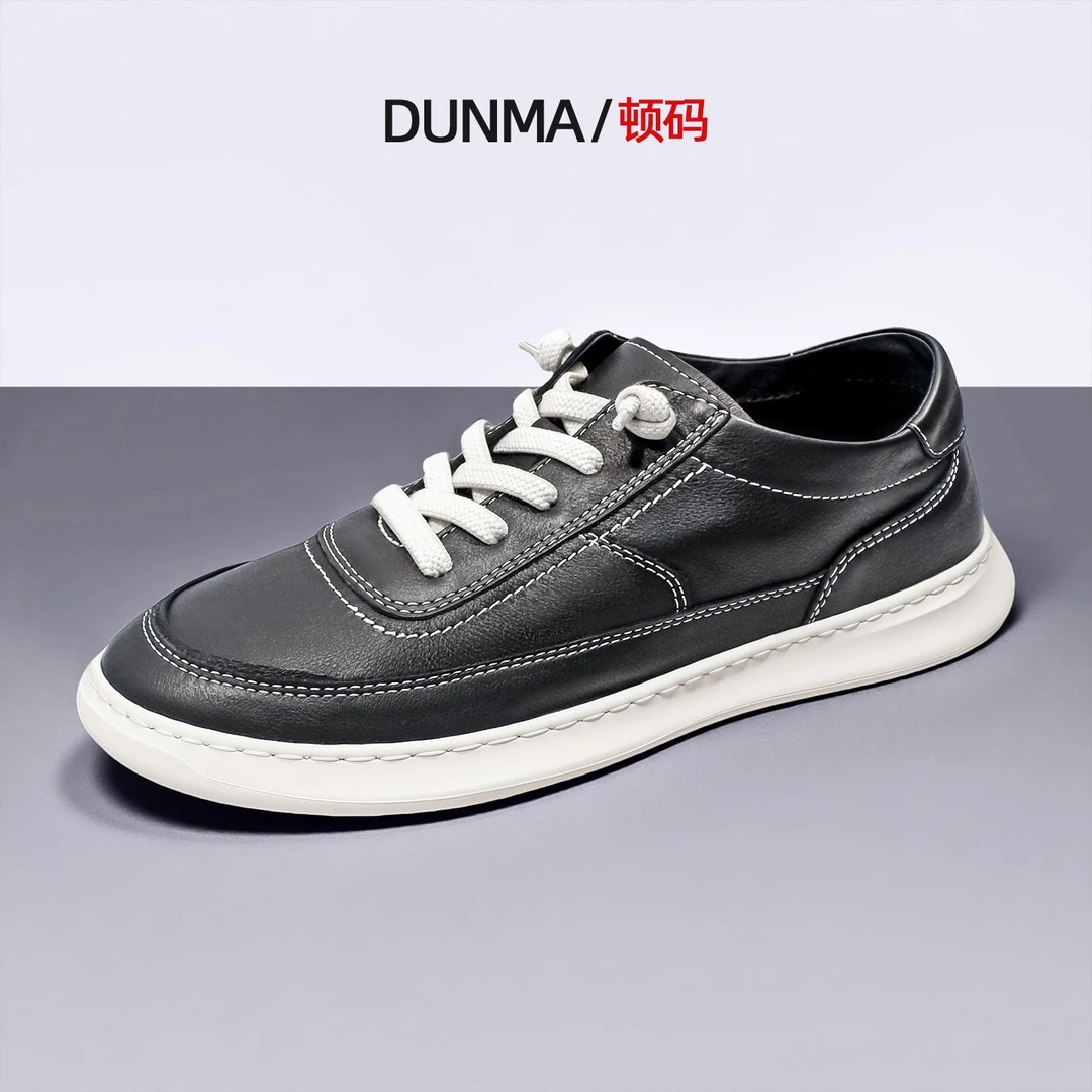 顿码男鞋夏季透气真皮板鞋轻便软底低帮鞋百搭一脚蹬男士休闲鞋潮