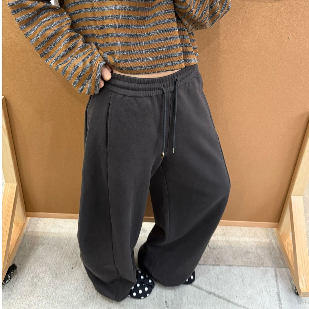 【清】逸语2025秋冬抽绳松紧腰高腰垂感阔腿弯刀裤卫裤休闲裤20501