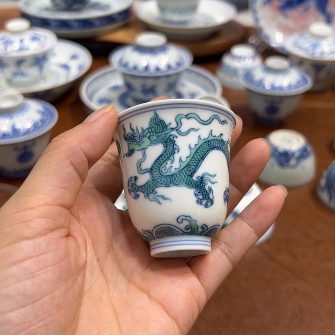 杯子斗彩龙纹闻香杯纯手工