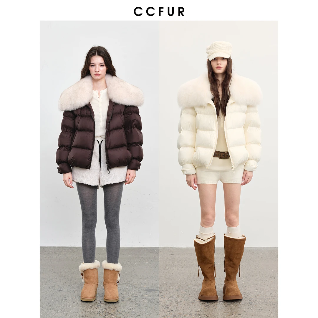 CC皮草 90白鹅绒狐狸毛背毛毛领泡芙鹅绒羽绒派克皮草 雪顶羽绒