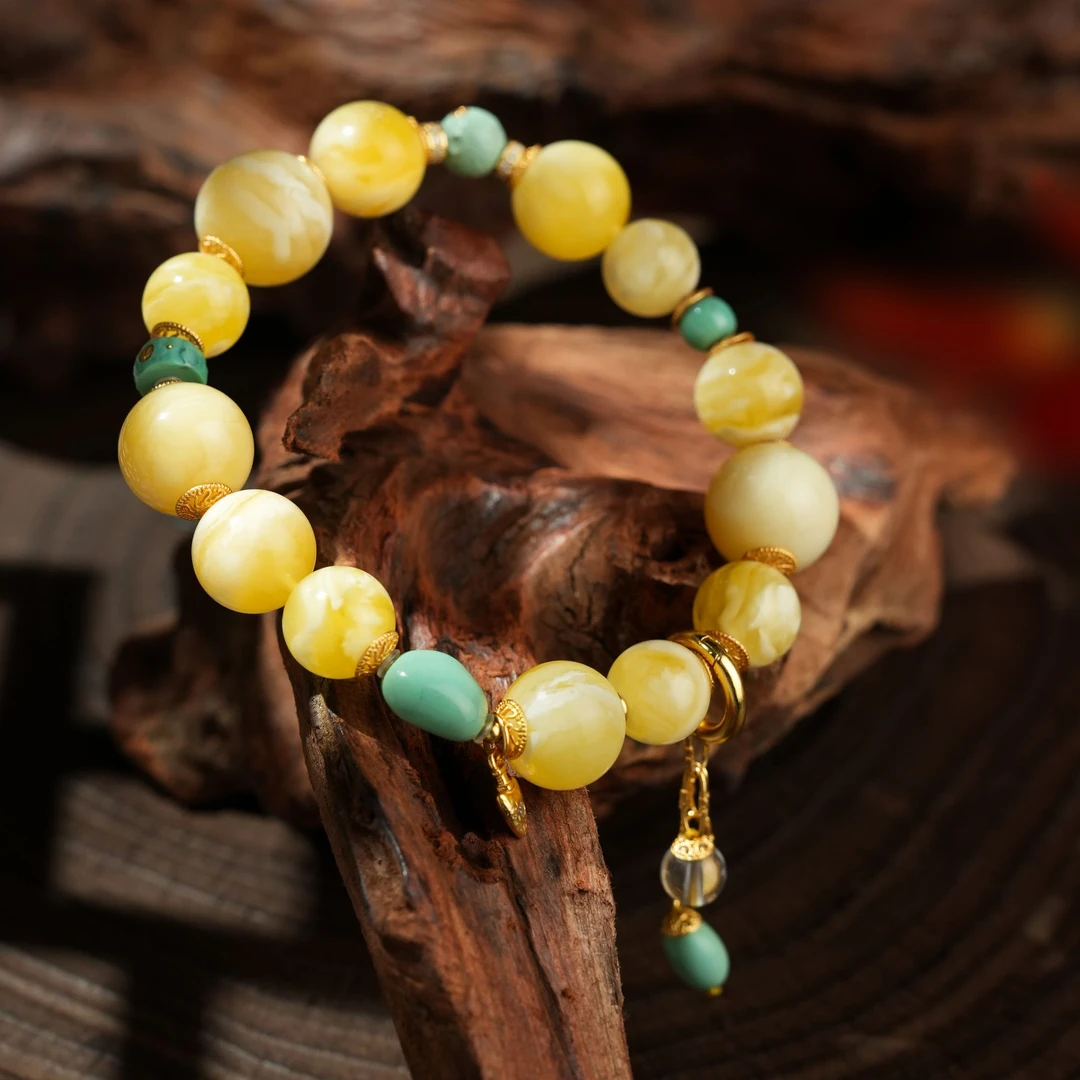 【壹芳珠宝】天然原矿琥珀蜜蜡金妖白大小珠单圈11-14mm/019