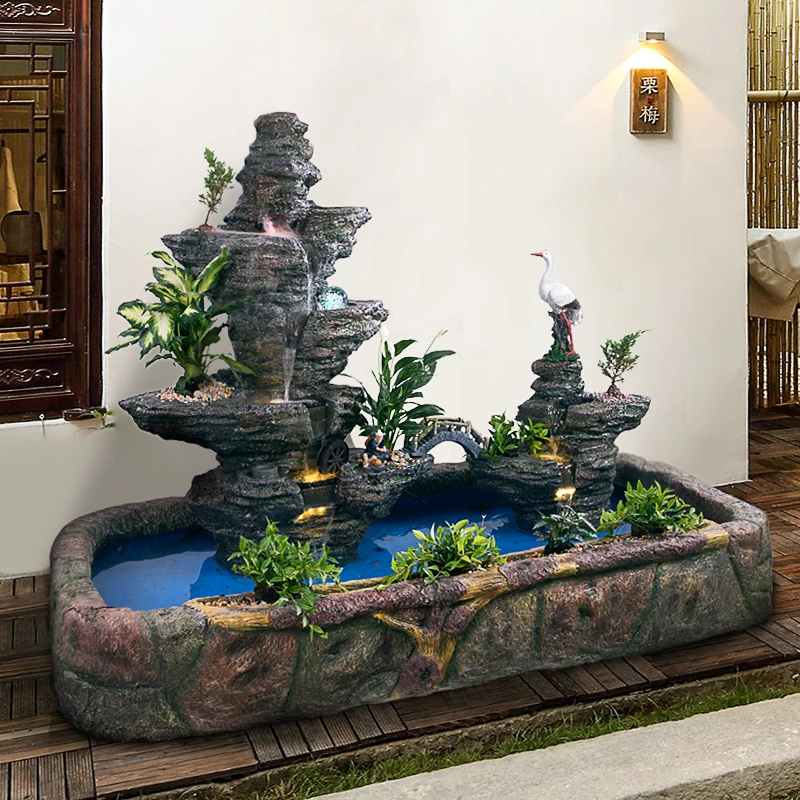 大型户外庭院假山流水摆件阳台鱼池喷泉水泵循环水风水轮装饰造景