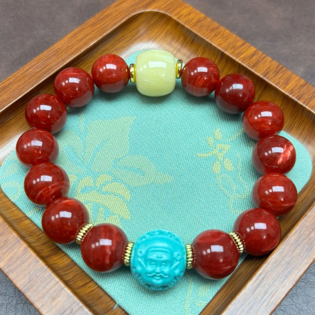 非金属珐琅手链 红色 1.2mi圆珠雕刻手串 S314