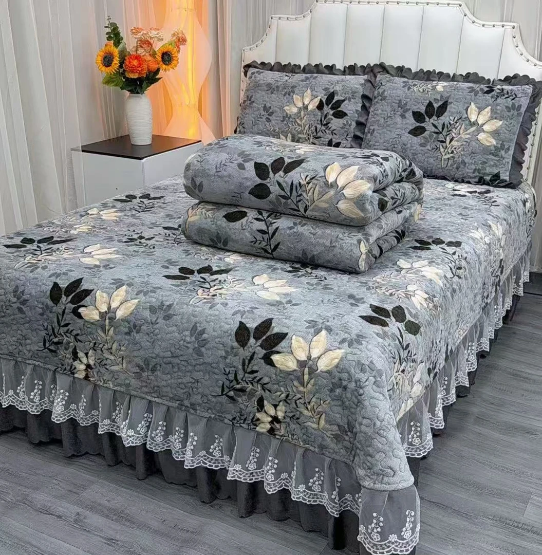 冬季加厚床盖床盖款四件套高档床品牛奶绒四件套牛奶绒床盖四件套