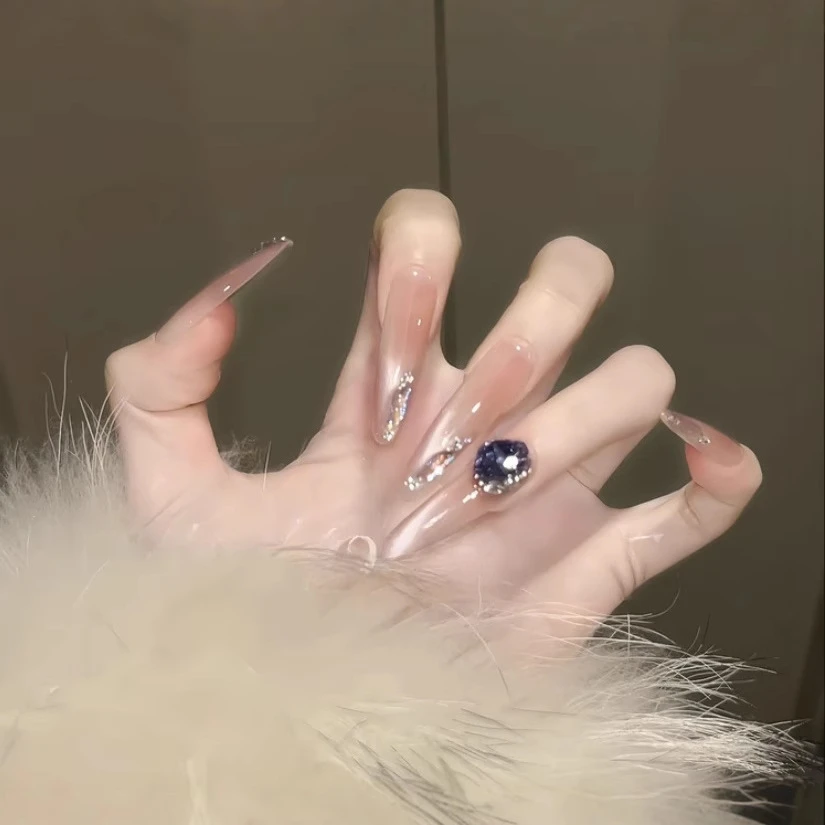 [洛嫣]纯手工穿戴甲高级感裸色腮红东洲钻光疗纯手作美甲贴10片