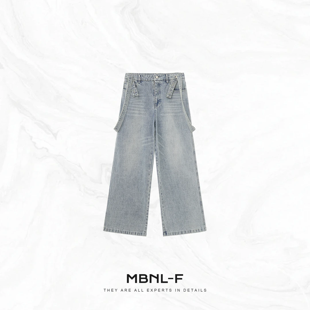 MBNL-F“背带浅牛”  银扣极简可拆卸背带牛仔裤 秦磊XM-XKZ1004