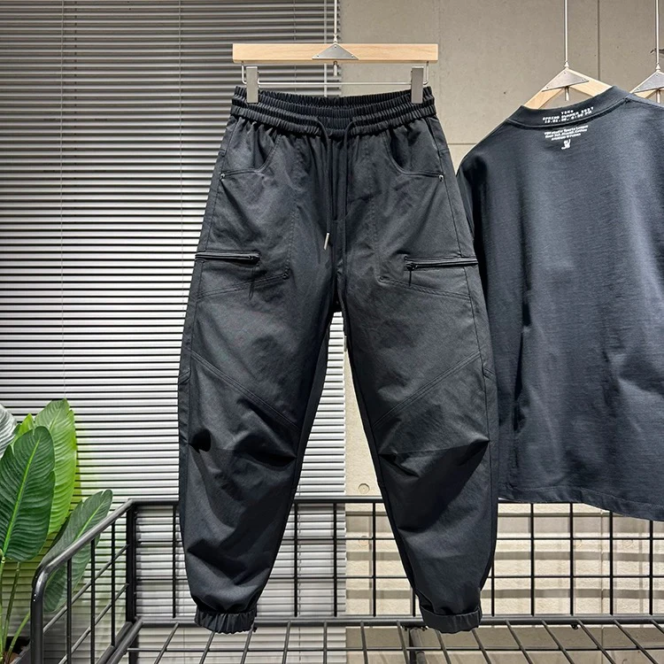 秋季男士新款户外拼接拉链速干裤束脚春秋时尚百搭工装裤哈伦裤男