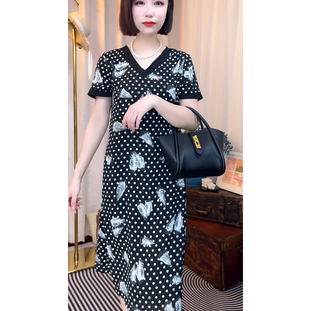 【俏大文】新款夏季气质连衣裙妈妈装中老年显瘦宽松遮肚大码优雅