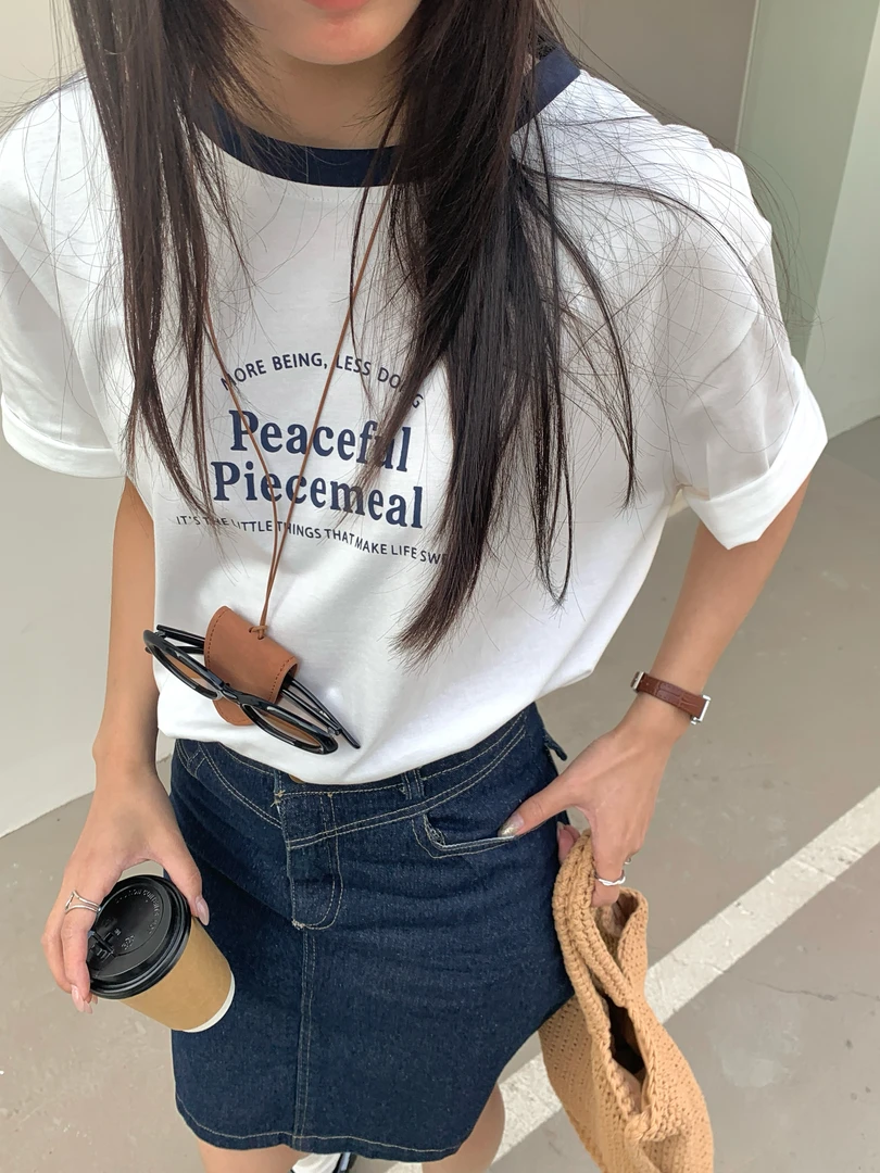 【改版】美式撞色领印花T恤女2025春韩系正肩休闲短袖H1DA510182