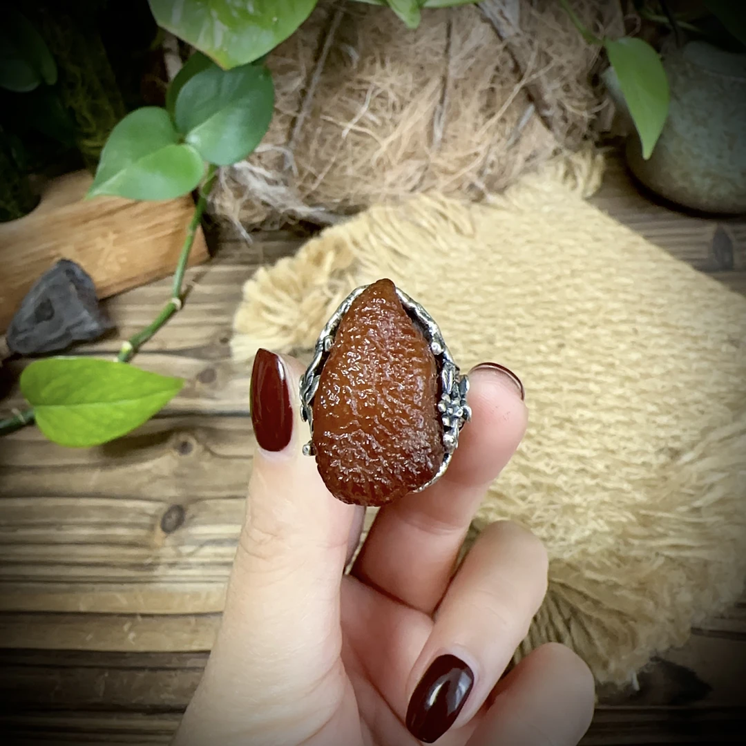 【古香古色】复古s925银蜜蜡琥珀戒指（圈口可调节）