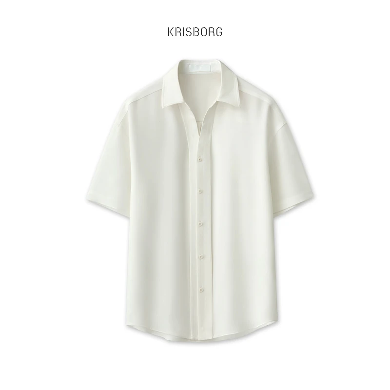 夏季冰丝凉感翻领白衬衫男2025新款高级感休闲V口古巴领短袖外套