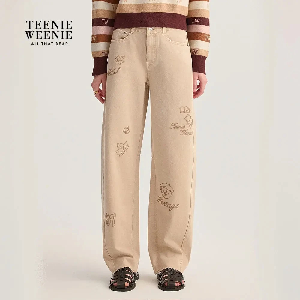 TeenieWeenie小熊女装牛仔裤25秋新宽松舒适印花长裤TTTJ254904P