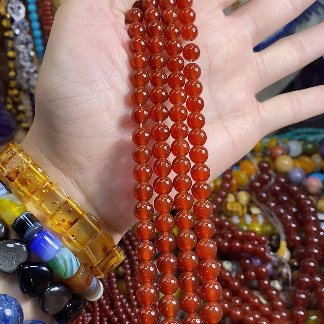 石英质玉未镶嵌，A品红玛瑙8mm，