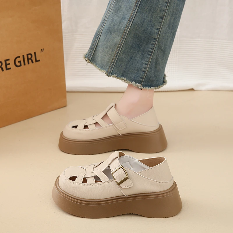 罗马凉鞋女士夏季2025新款厚底网红包头单鞋配裙子乐福小皮鞋外穿