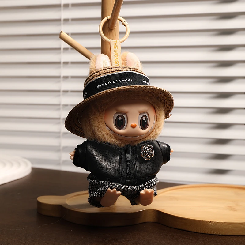 适用于拉布布labubu一二三代坐坐派对娃衣皮衣套装衣服