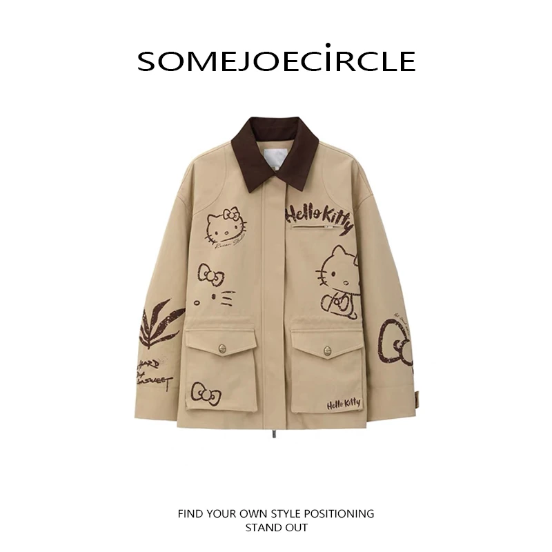 SOMEJOECIRCLE【凯蒂】25新品翻领卡通猫涂鸦样式外套上衣M7047