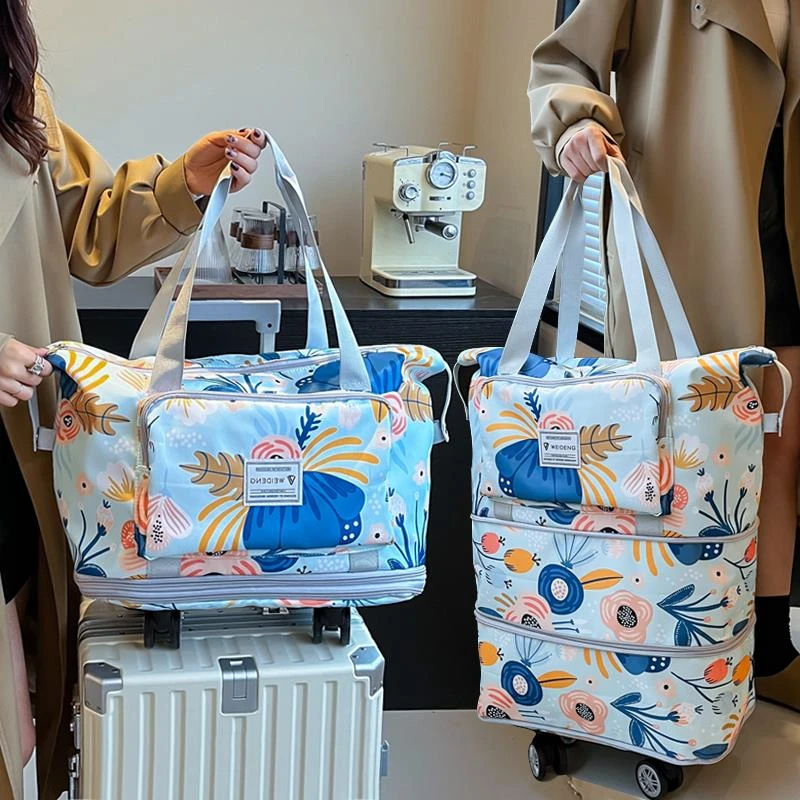 万向轮折叠旅行包女轻便大容量可套拉杆行李袋学生住校手提健身包