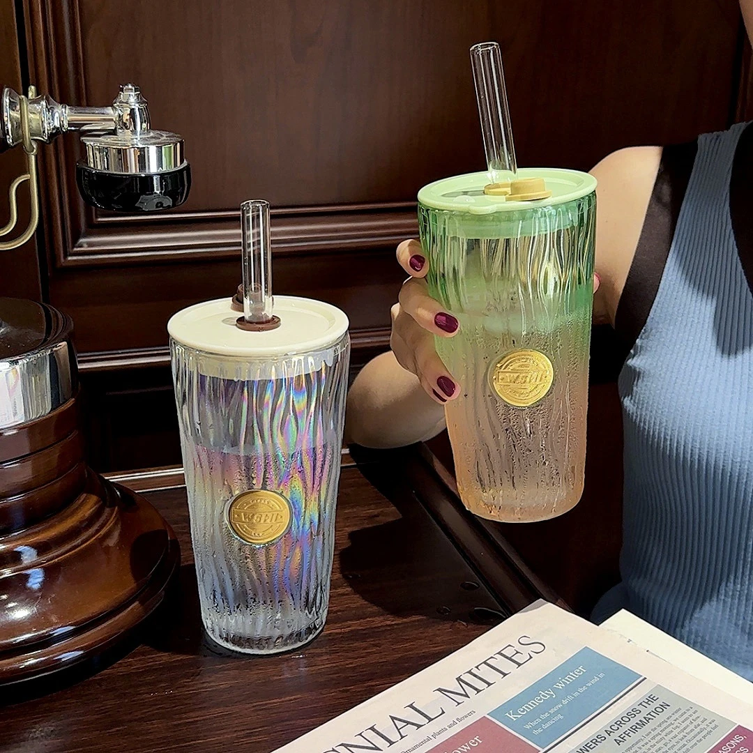 网红情侣渐变色少女水杯高颜值吸管咖啡杯奶茶创意办公耐热玻璃杯