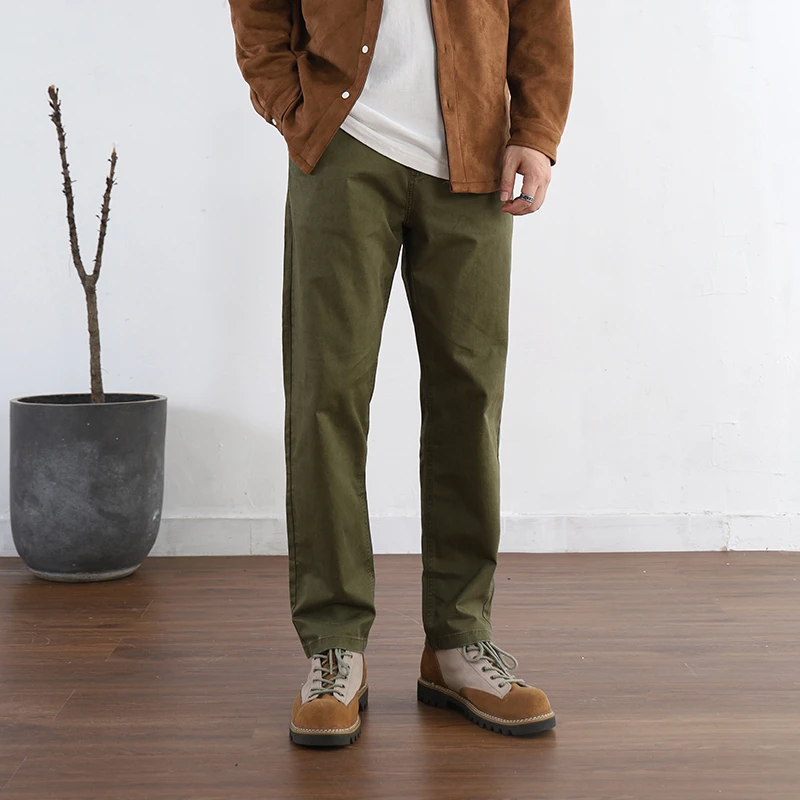 DeweLvum美式时尚复古重磅裤子男阿美咔叽军斜纹直筒休闲长裤男装