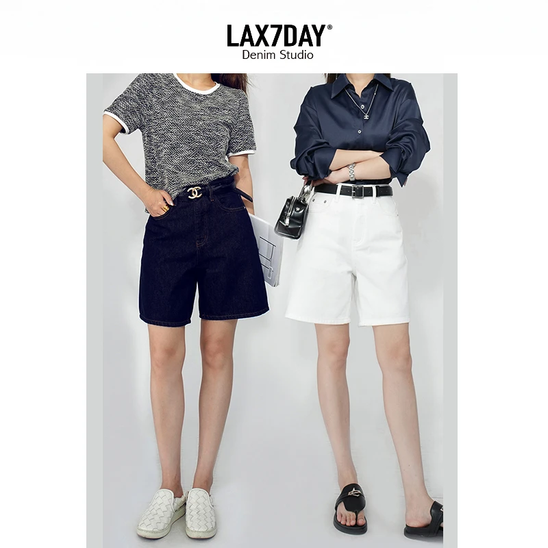 高级感原牛短裤白色五分宽松直筒短裤纯色外穿薄款高腰夏季牛仔裤