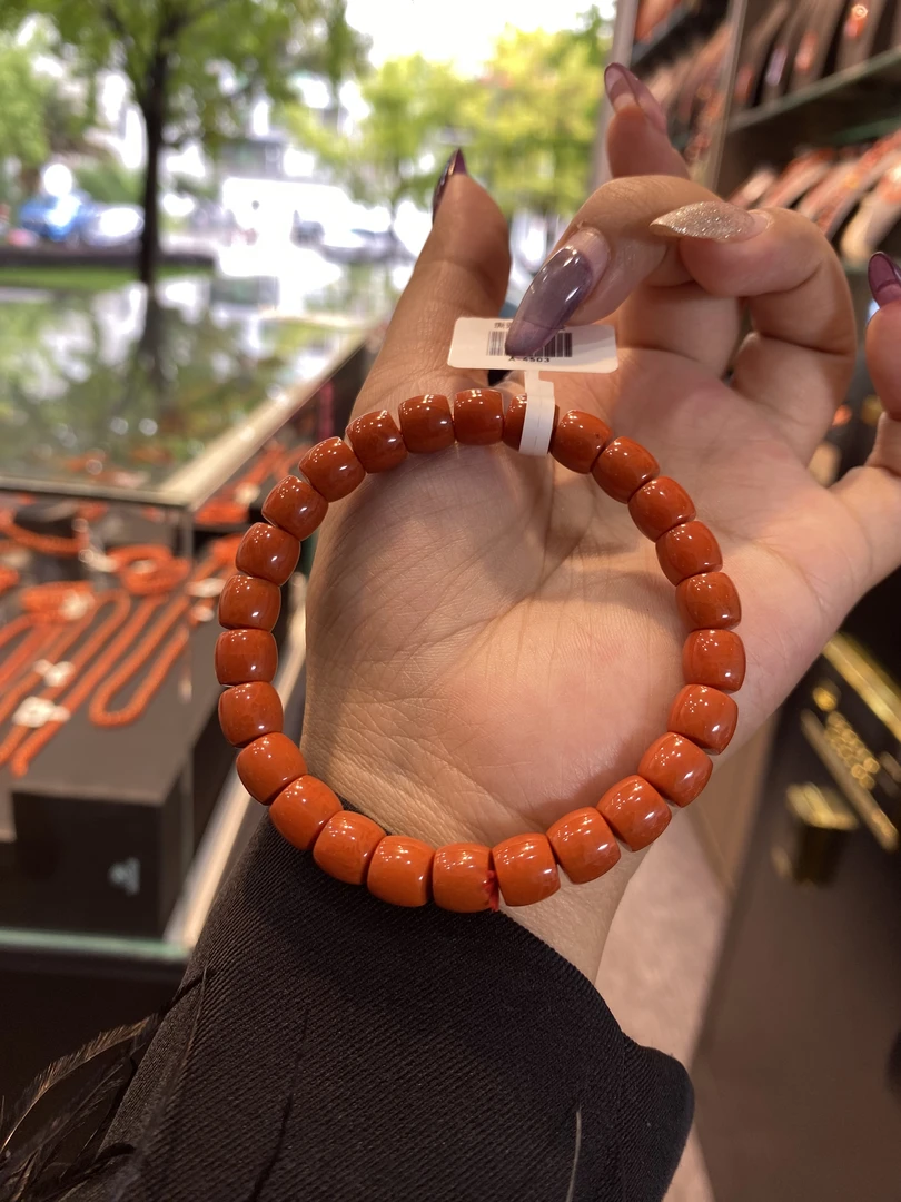南红柿子红桶珠手串8mm