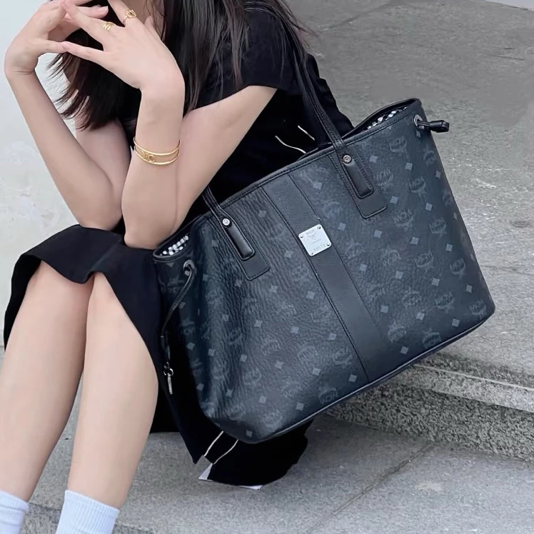 95新 MCM 黑色子母包包单肩托特包复古经典时尚肩包轻奢休闲