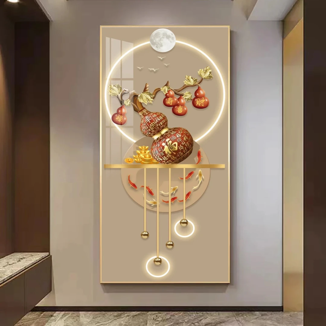 福禄吉祥进门玄关装饰画走廊过道挂画晶瓷立体镶钻框画