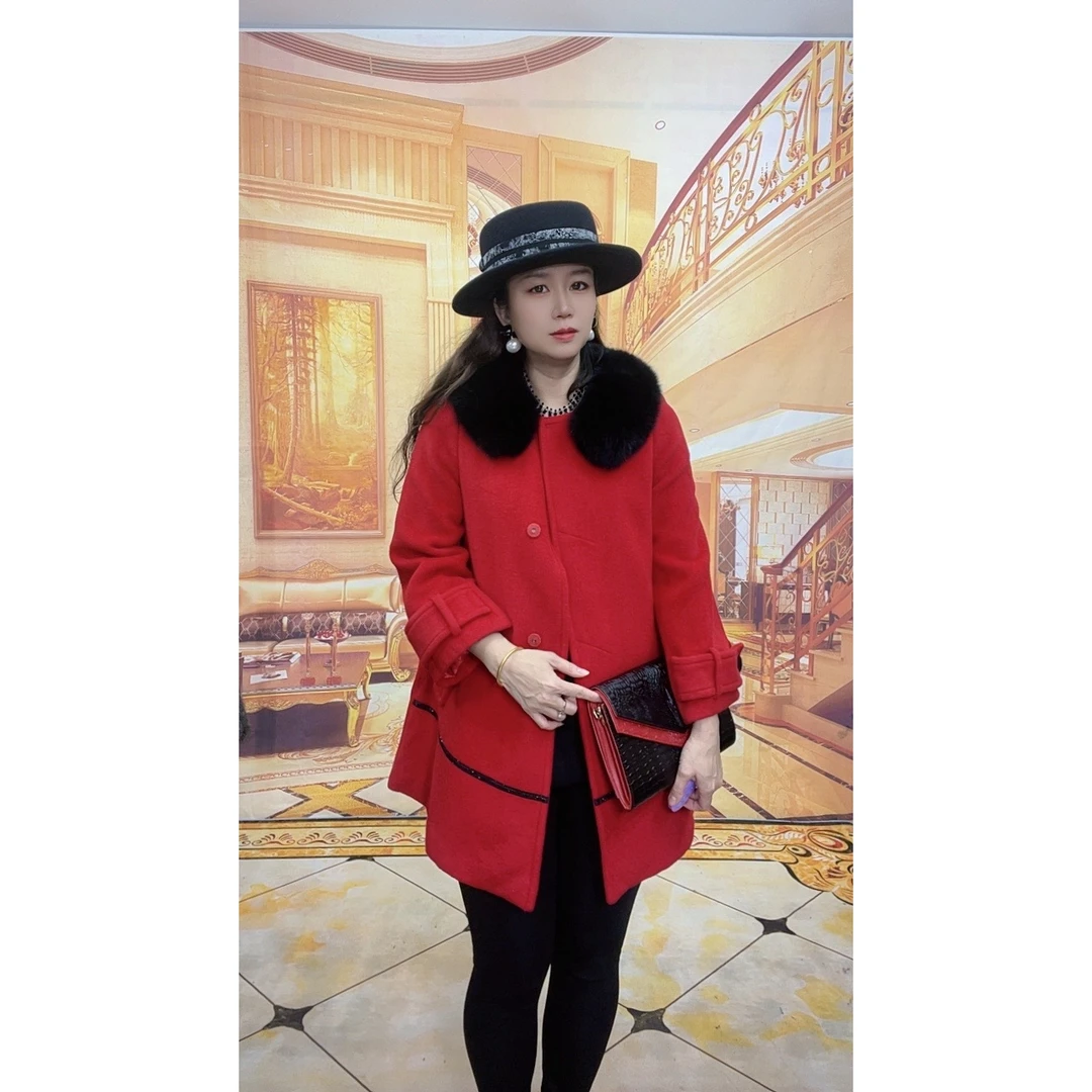 813轻奢洋气毛呢大衣气质宽松大码中长款女士外套