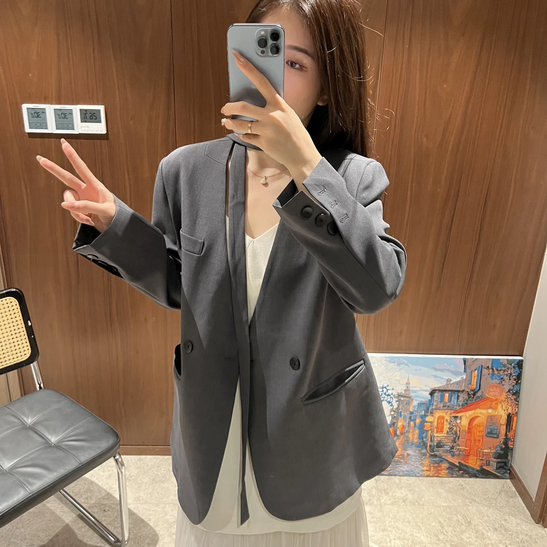 【吴梦菲】飘带西装·设计女春秋款无领绑带高级感西藏外套