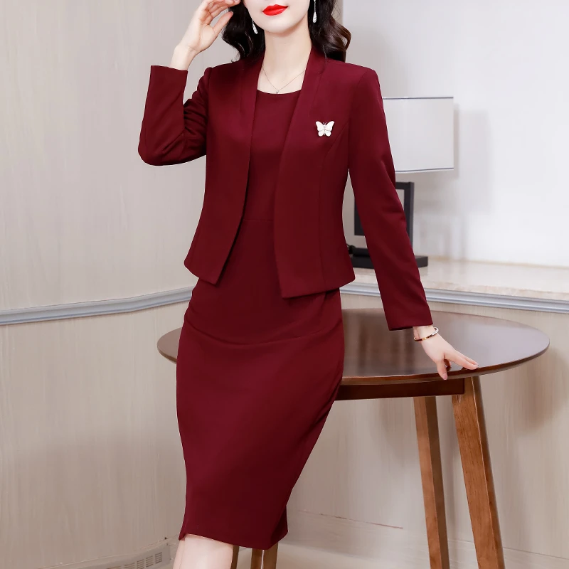 气质西装领连衣裙两件套女2024秋季新款高贵洋气婚礼妈妈装套装裙