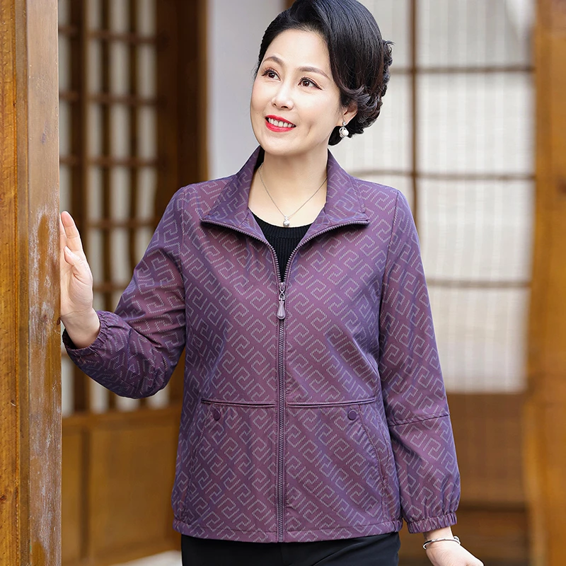 中老年人妈妈秋装风衣外套婆婆春秋宽松拉链夹克上衣50岁奶奶衣服