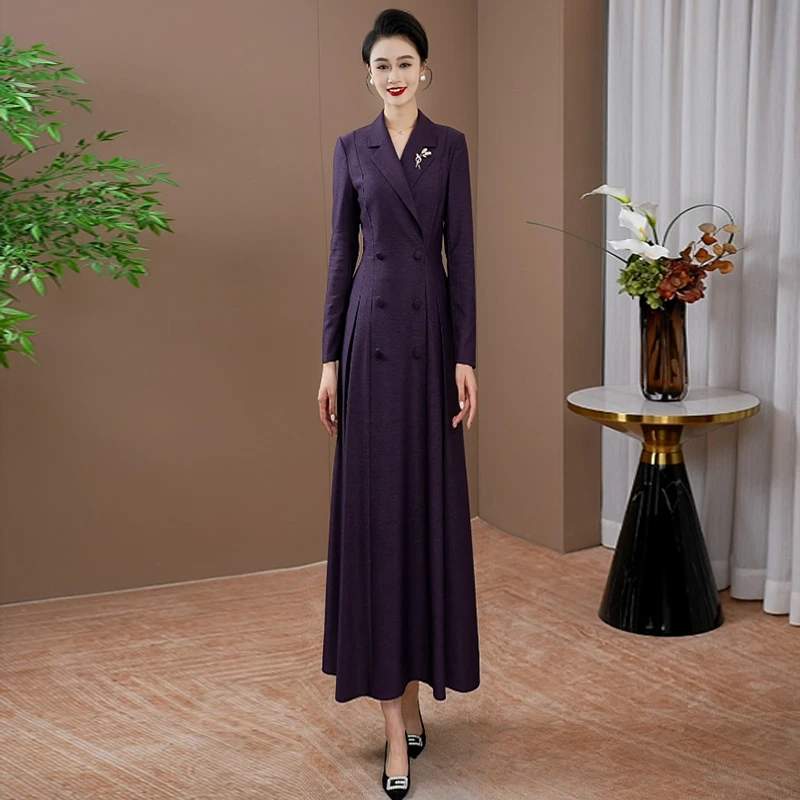 高级感贵气修身连衣裙2025早秋新款女款长袖高腰显瘦优雅长裙0195