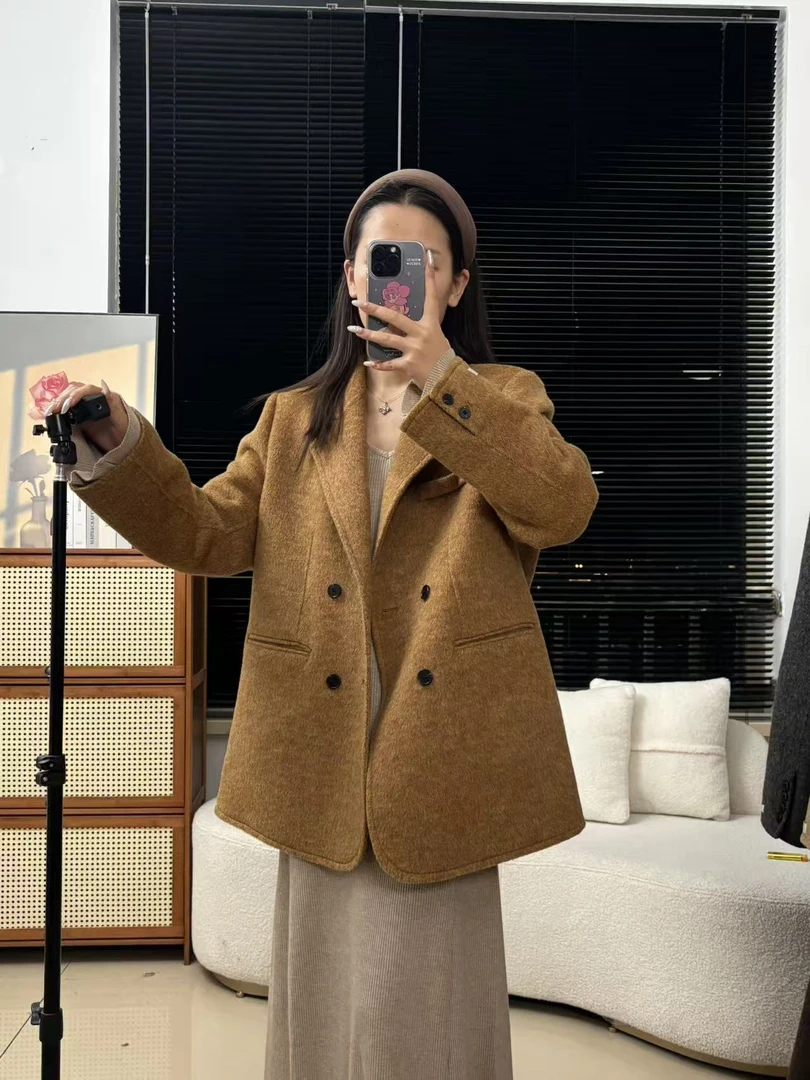 双面羊毛大衣女韩版百搭小个子中长款西装款高级感双毛呢外套秋冬