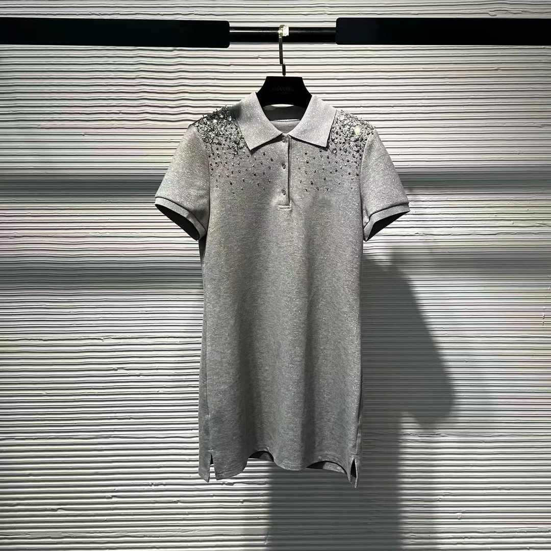DY 25夏季新款女装闪耀钉珠POLO裙休闲显瘦短袖连衣裙女士A18