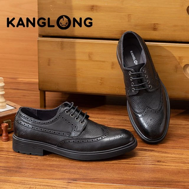 康龙商务正装男士皮鞋2024冬季新款真皮休闲潮款英伦时尚布洛克鞋