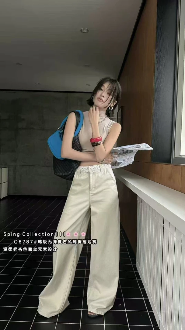 美式复古高腰宽松直筒休闲百搭夏季女长裤