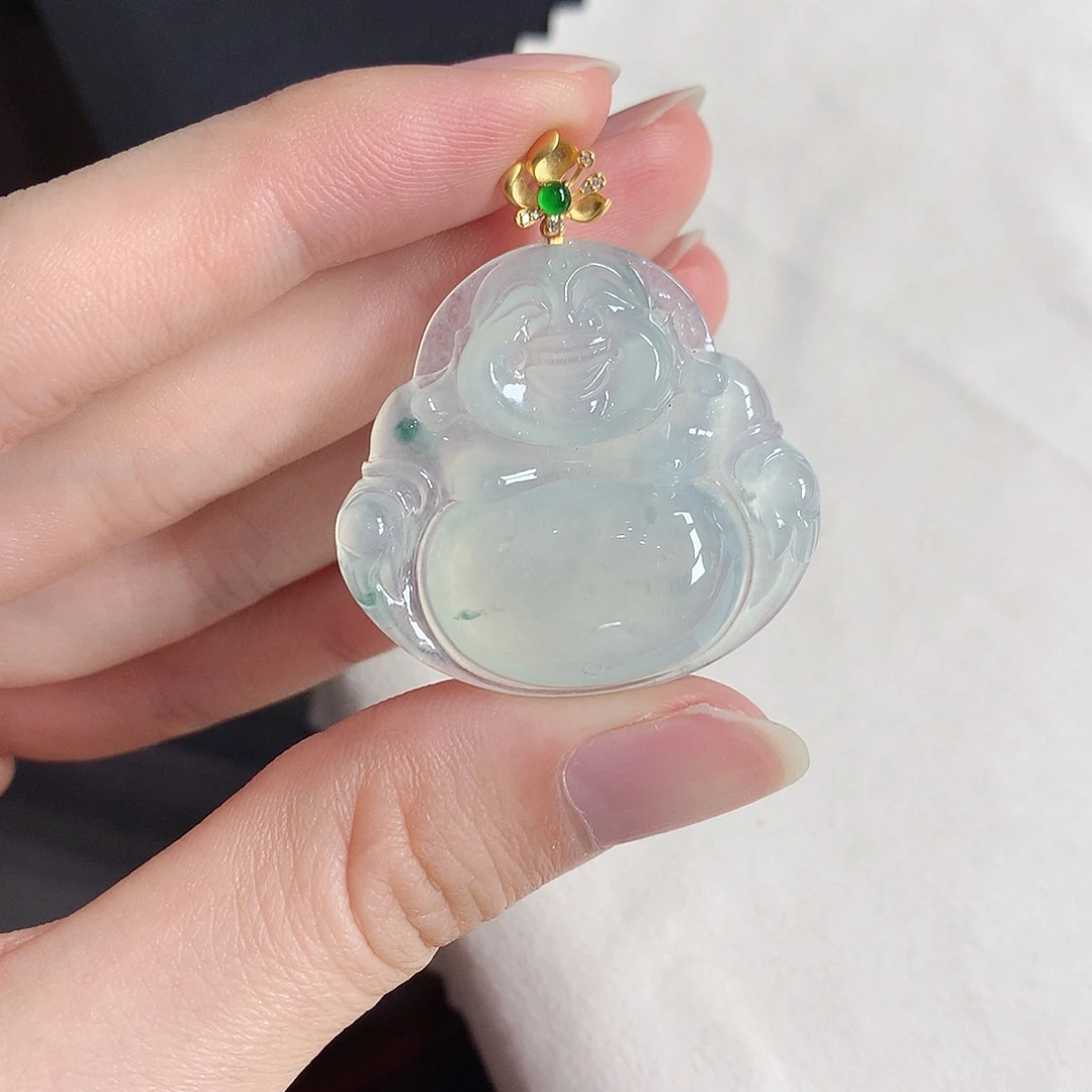 翡翠18K金镶嵌颈饰佛公