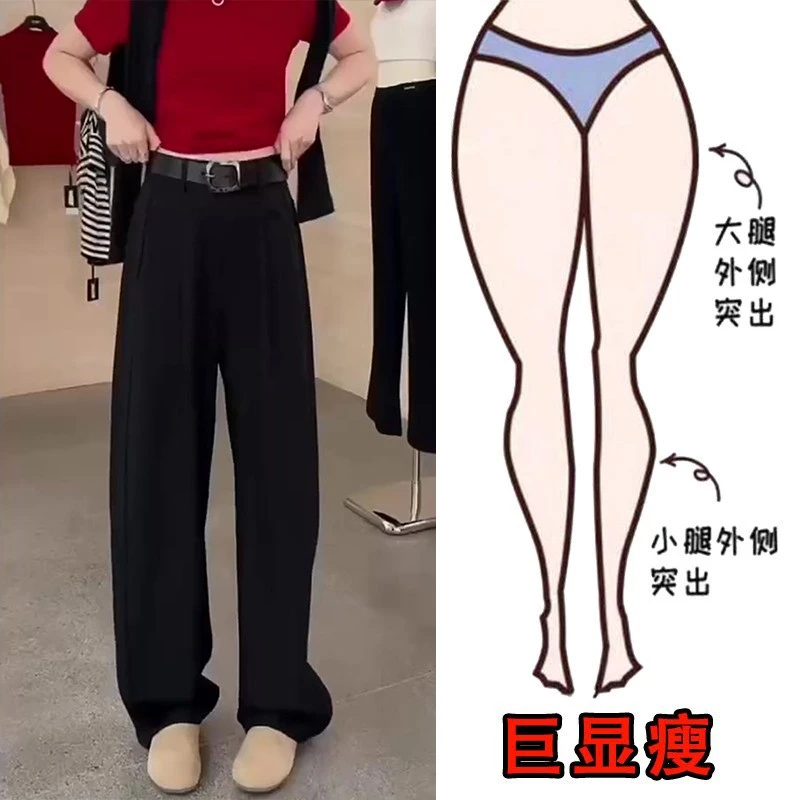 2025春季新款大码女装宽松直筒休闲西装裤梨形身材高腰拖地阔腿裤