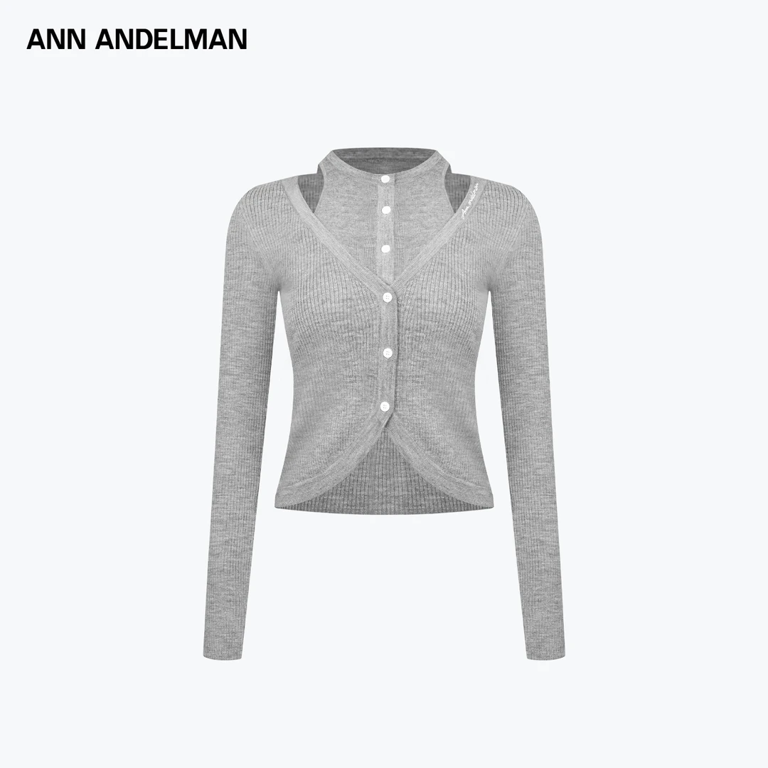 ANN ANDELMAN 25秋 时尚设计修身单排扣假两件毛织上衣