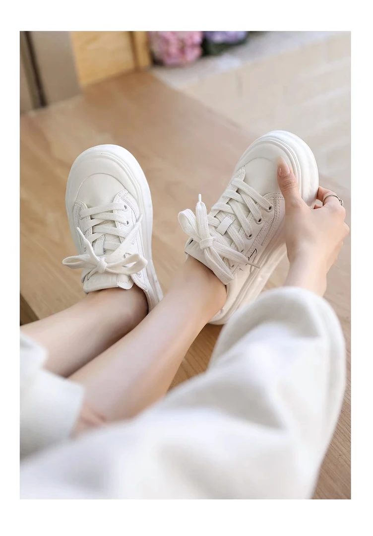 秋季新款韩版小白鞋时尚系带圆头厚底休闲鞋网红女鞋子板鞋潮0190