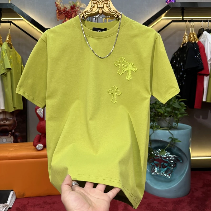 2025春夏男款新款十字刺绣T恤轻奢黑色设计师圆领男士高奢77963